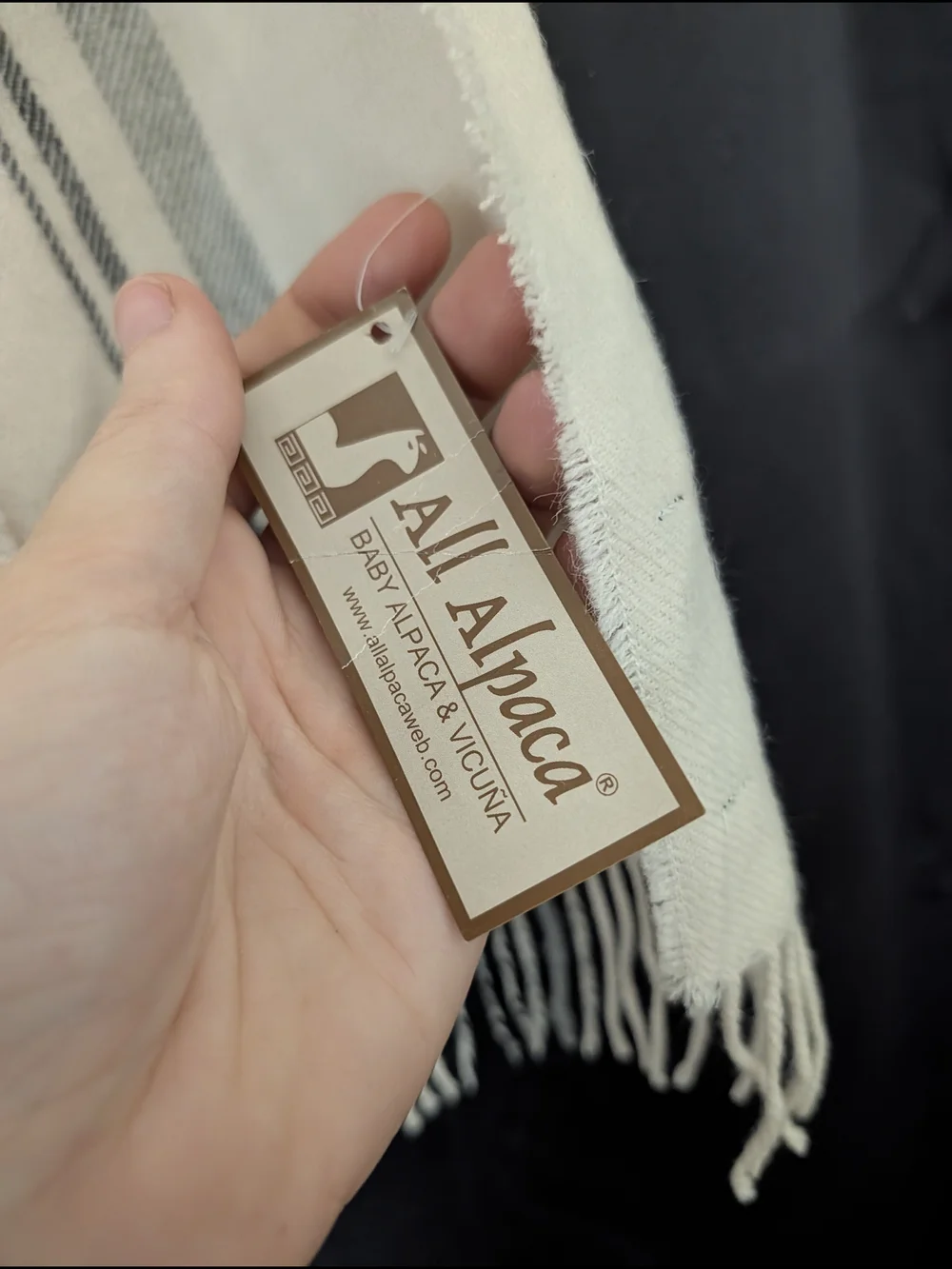 Baby Alpaca Made In Peru Cream White Plaid Nova Check Fringe Scarf W Tags